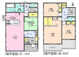 はじめ刈谷半田市大伝根Ⅱ全2棟2号棟間取り