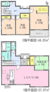 はじめ名古屋1課半田市星崎町全3棟1号棟間取り